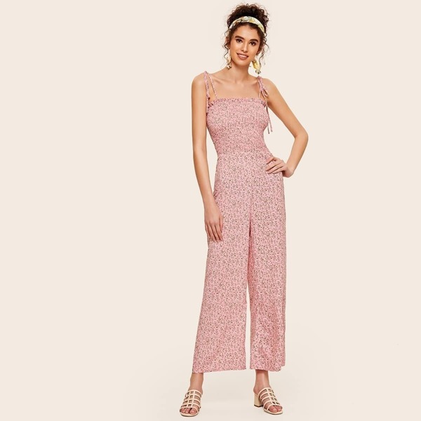 

Tie Strap Ditsy Floral Wide Leg Shirred Jumpsuit