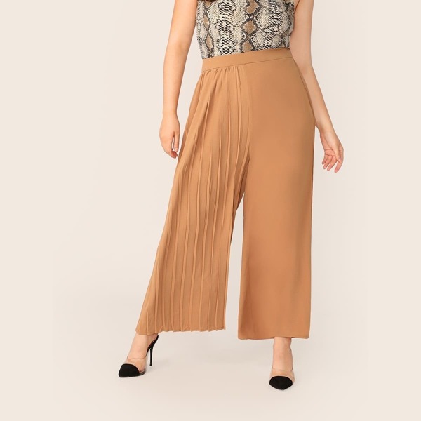 

Plus One Side Pleated Palazzo Pants Without Belt