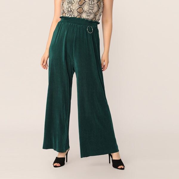 

Plus Ring Detail Paperbag Waist Pleated Palazzo Pants