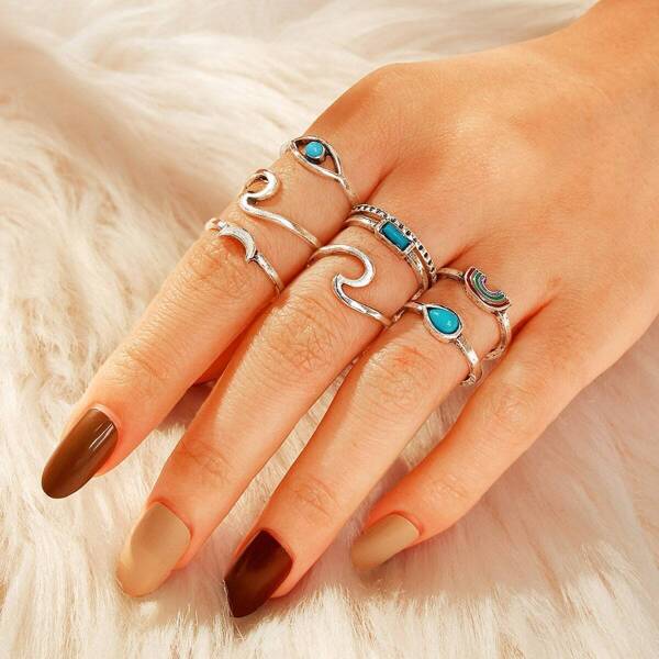 

Rainbow & Moon Decor Ring 8pcs