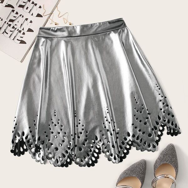 

Laser Cut Scallop Faux Leather Skirt