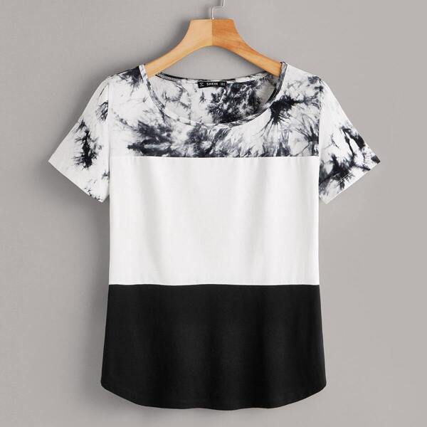 

Tie Dye Two Tone Tee, Black and white