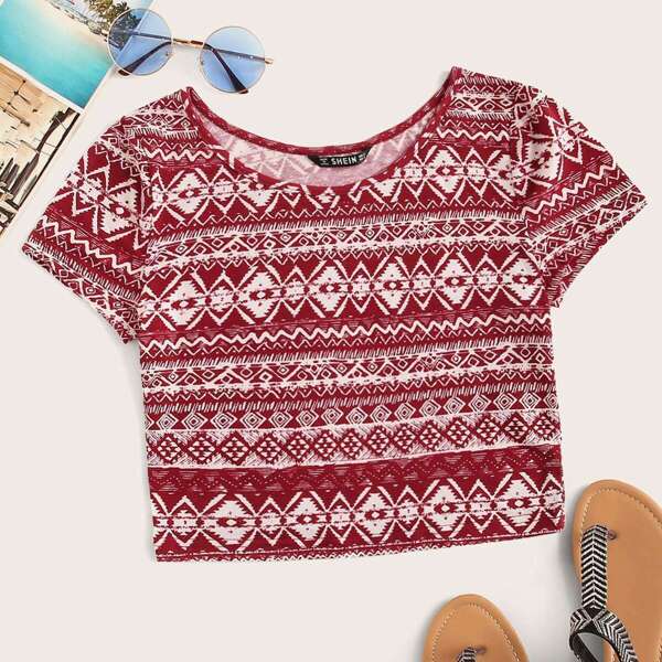 

Aztec Print Crop Tee
