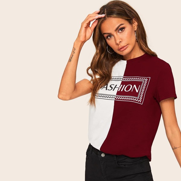 

Two Tone Letter Print Tee, Multicolor