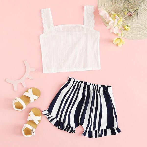 

Toddler Girls Eyelet Embroidered Top & Striped Shorts Set