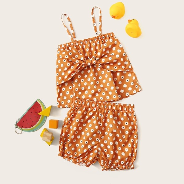 

Toddler Girls Ditsy Floral Knotted Cami & Shorts Set, Orange