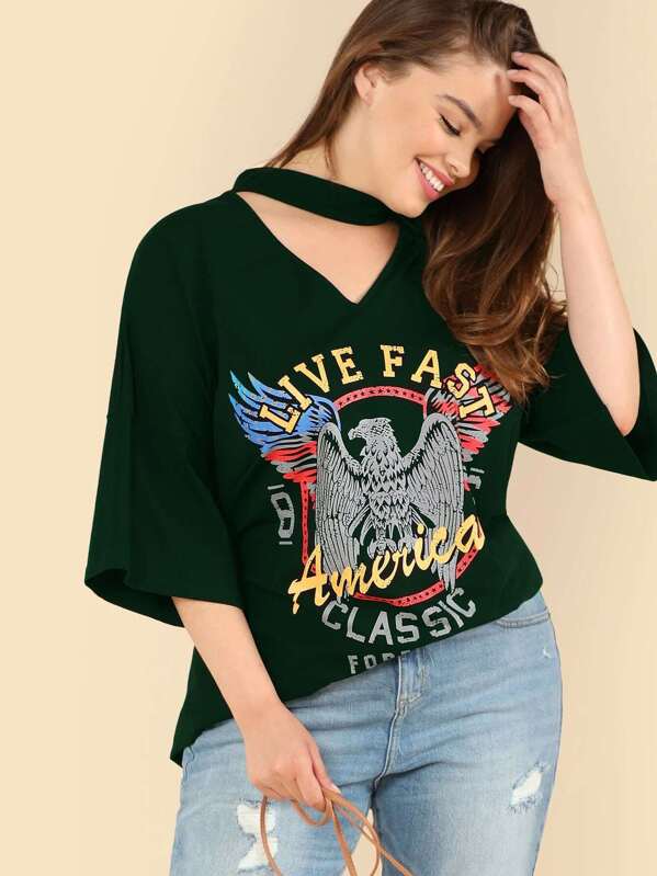 

Plus Choker Neck Graphic Tee, Green, Faith Bowman