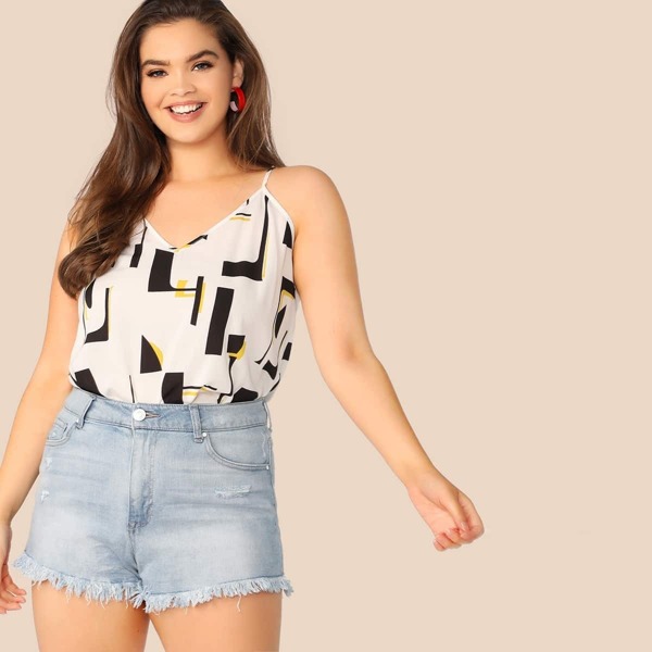 

Plus Geo Print Cami Top, Black and white