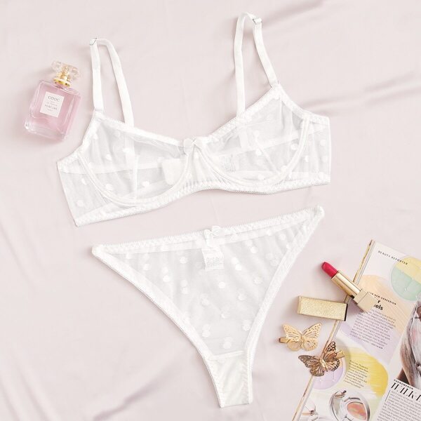 

Polka Dot Sheer Lingerie Set, White