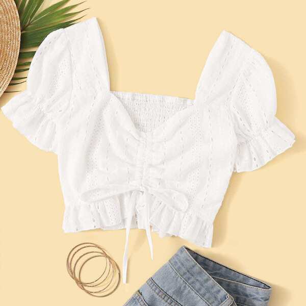 

Schiffy Drawstring Crop Top, White