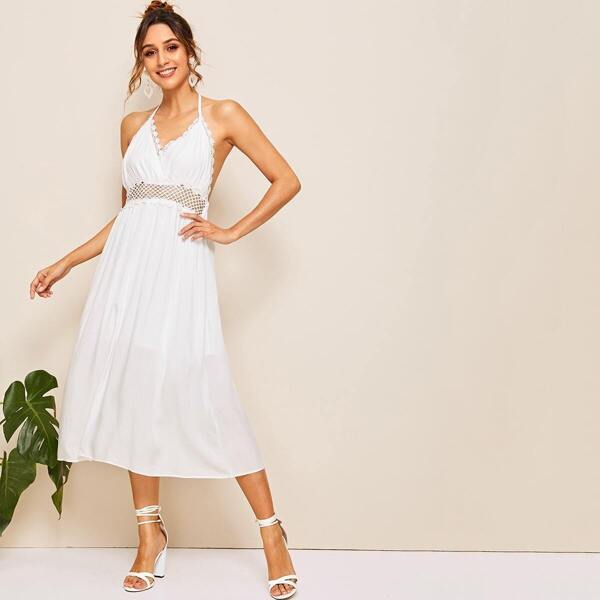 

Contrast Lace Halter Dress