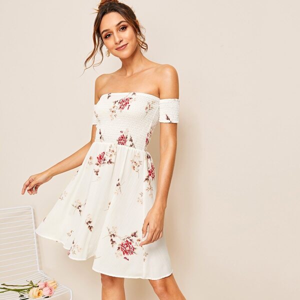 

Floral Print Off The Shoulder Dress