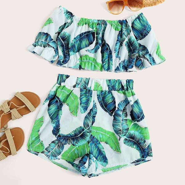 

Plants Print Top With Shorts