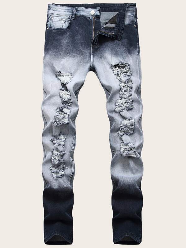 

Men Ripped Raw Hem Skinny Wash Jeans, Multicolor
