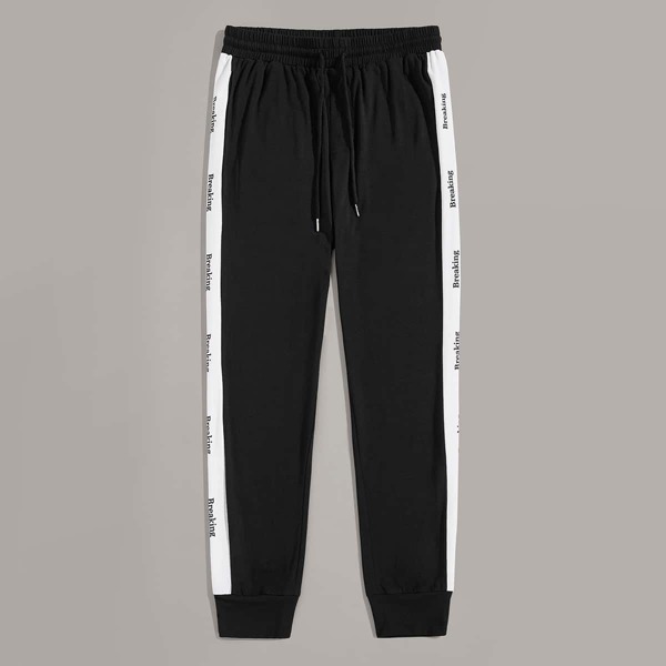 

Men Drawstring Waist Letter Tape Side Sweatpants