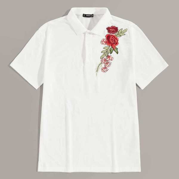 

Men Flower Embroidered Polo Shirt