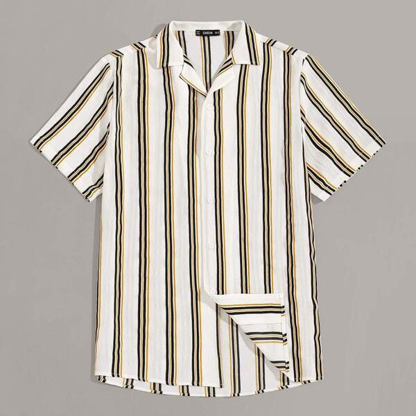 

Men Revere Collar Striped Shirt, Multicolor