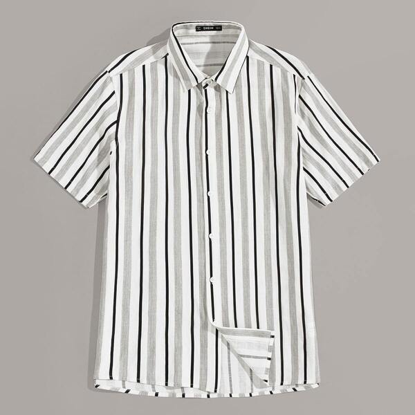 

Men Button Front Striped Shirt