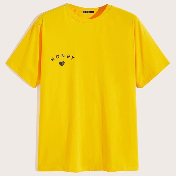 

Men Letter & Heart Graphic Tee, Yellow