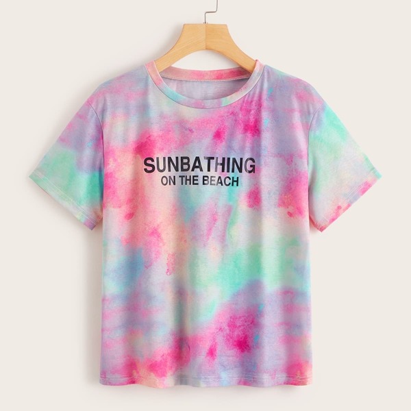 

Tie Dye Letter Print Tee