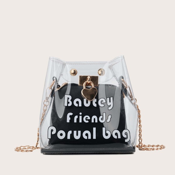 

Heart Lock Decor Clear Bag With Inner Pouch