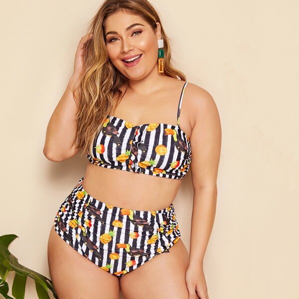 

Plus Bird & Fruit Print Bikini Set, Multicolor