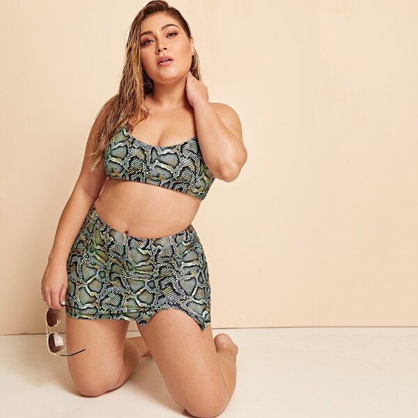 

Plus Snakeskin Bikini Set With Skirt 3pack, Multicolor