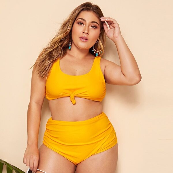 

Plus Knot Top With High Waist Bikini, Yellow