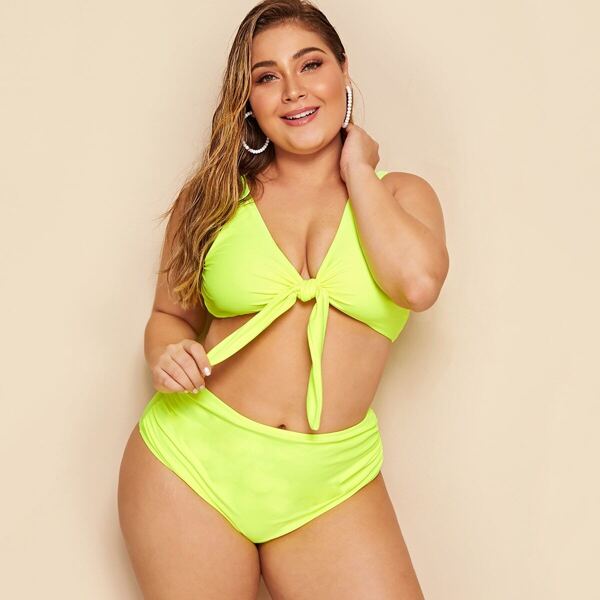 

Plus Neon Lime Knot Bikini Set