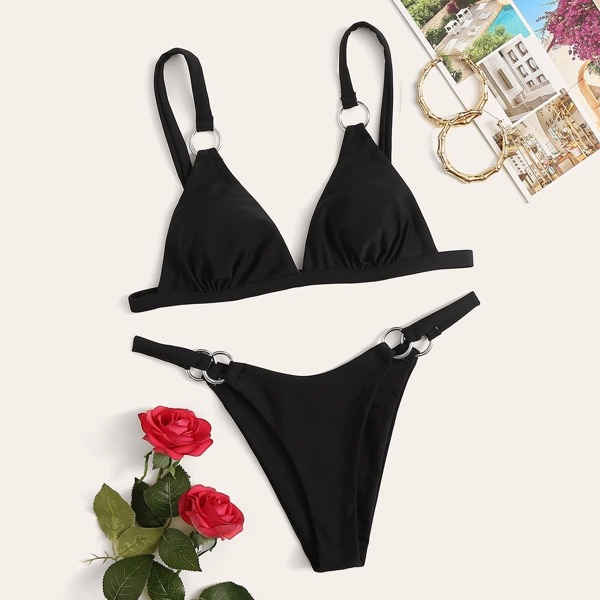 

Ring Linked High Cut Triangle Bikini Set