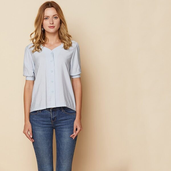 

Bishop Sleeve Button Front Blouse