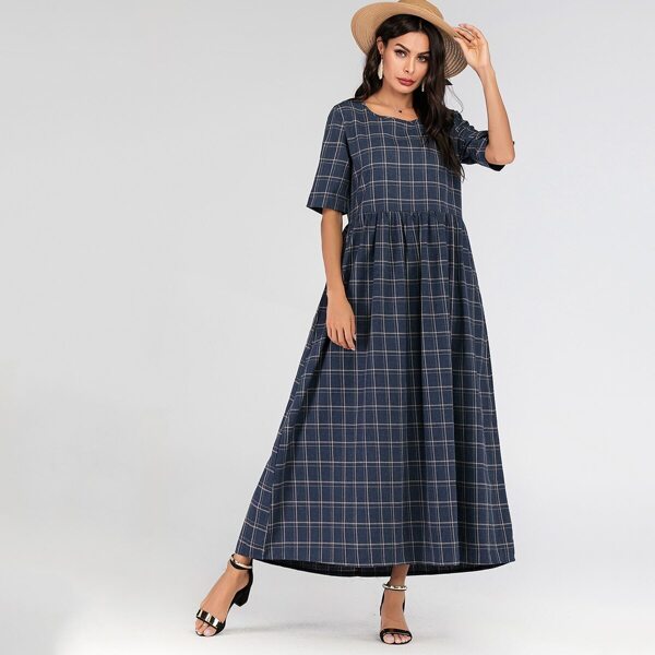 

Glen Plaid Hidden Pocket Maxi Dress, Navy