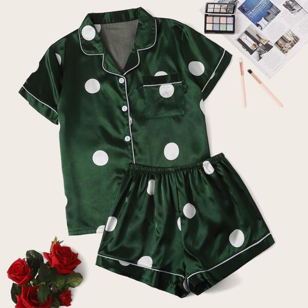 

Polka Dot Satin Pajama Set