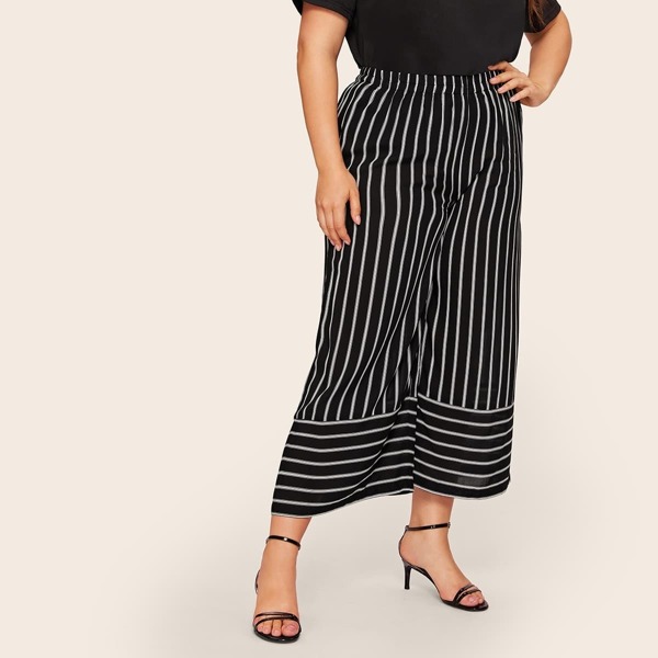 

Plus Striped Elastic Waist Culotte Pants