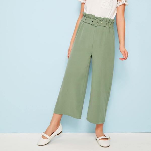 

Girls Paperbag Waist Buckle Belted Palazzo Pants