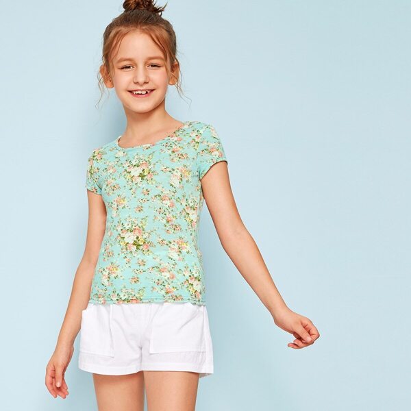 

Girls Ditsy Floral Print Slim Fitted Tee