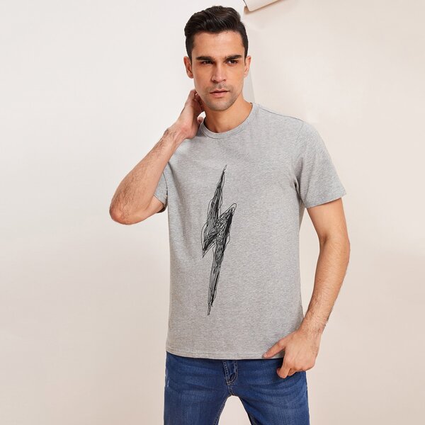 

Men Heather Grey Lightning Print Tee