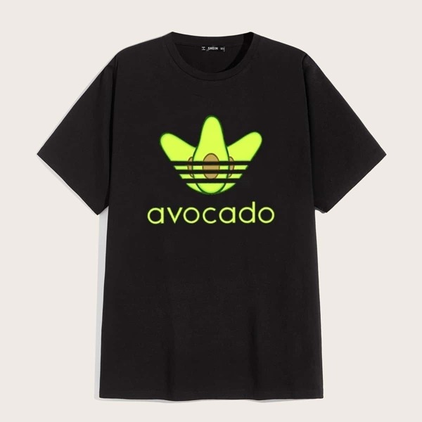 

Men Letter & Fruit Print Tee, Black