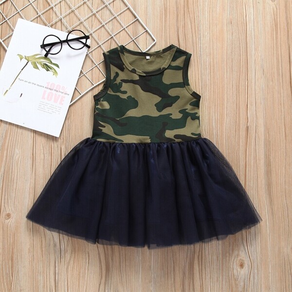 

Toddler Girls Contrast Mesh Camo Print Tutu Dress, Multicolor