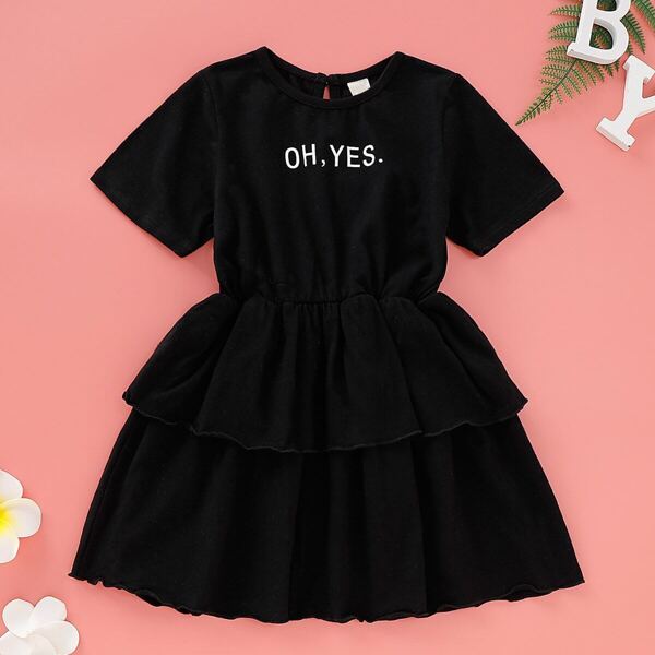 

Toddler Girls Letter Print Ruffle Hem Dress