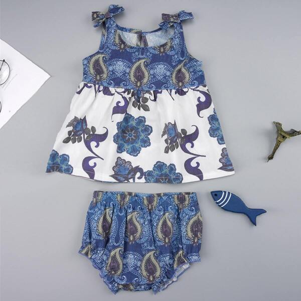 

Baby Girl Paisley & Floral Print Cami Top With Shorts