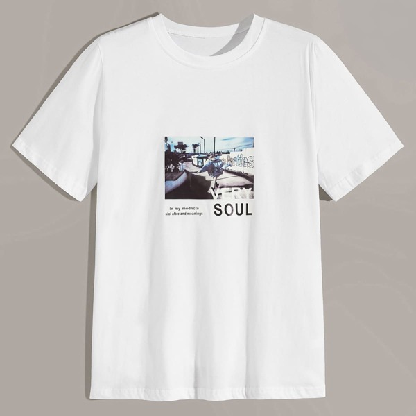 

Men Letter And Figure Graphic Tee, White