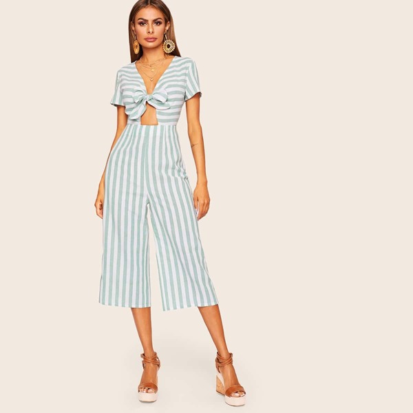 

Knot Front Peekaboo Striped Culotte Jumpsuit