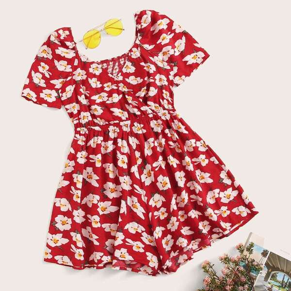 

Sweetheart Neck Floral Print Mini Romper