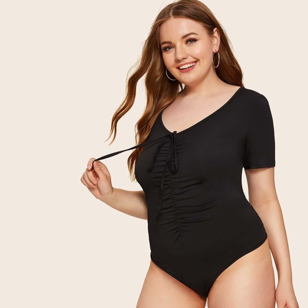 

Plus Tie Neck Ruched Bodysuit