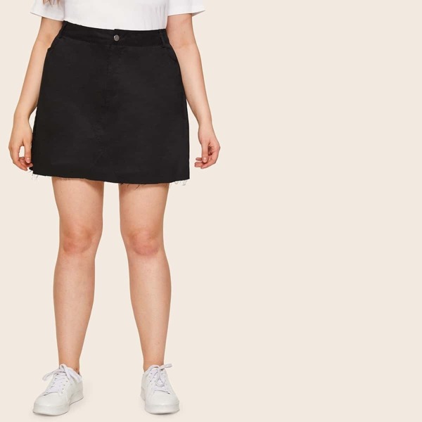 

Plus Solid Denim Skirt