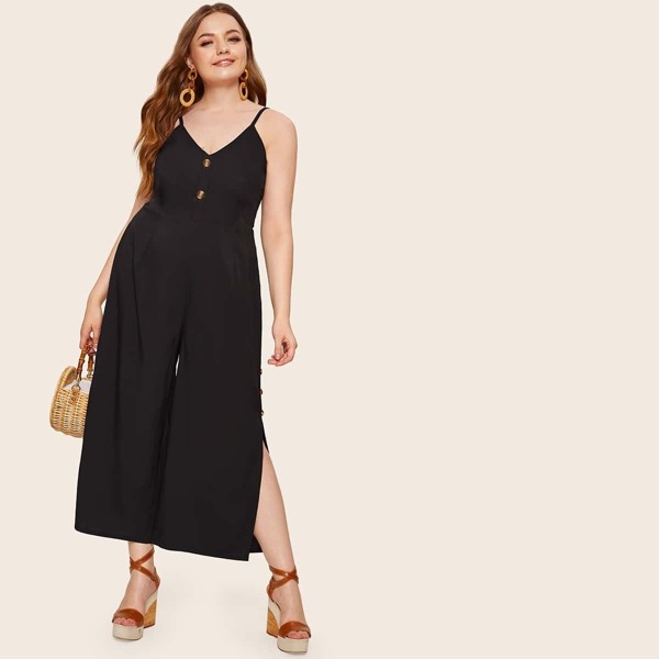 

Plus Lace Up Back Split Side Cami Jumpsuit
