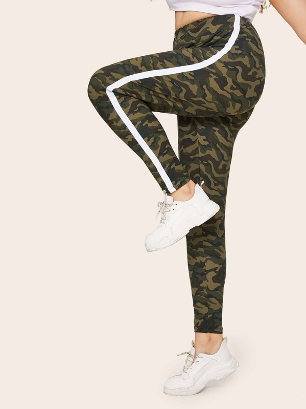 

Plus Contrast Tape Camo Leggings, Multicolor, Olga B