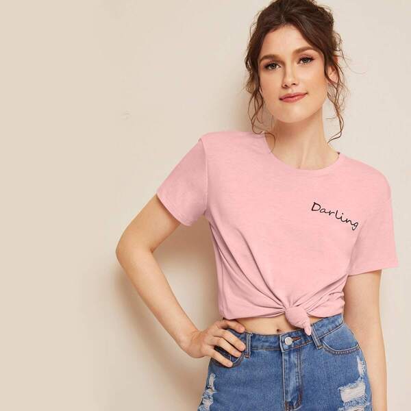 

Letter Graphic Short Sleeve Top, Pink