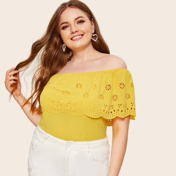 

Plus Laser Cut Out Bardot Tee